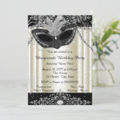 Ivory and Black Pearl Glitter Masquerade Party Invitation (Standing Front)