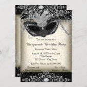 Ivory and Black Pearl Glitter Masquerade Party Invitation (Front/Back)