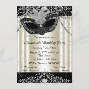 Ivory and Black Pearl Glitter Masquerade Party Invitation