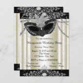 Ivory and Black Pearl Glitter Masquerade Party Invitation (Front/Back)