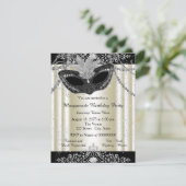 Ivory and Black Pearl Glitter Masquerade Party Invitation (Standing Front)