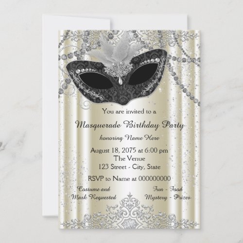 Ivory and Black Pearl Masquerade Party Invitation