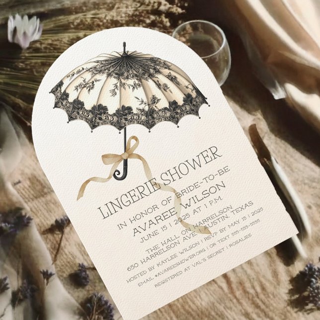 Ivory and Black Umbrella and Ribbon Bridal Shower  Invitation (Creator Uploaded)