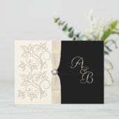 Ivory and Black with Pearl Love Knot Invitation (Standing Front)