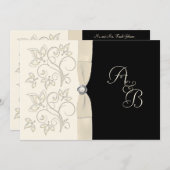 Ivory and Black with Pearl Love Knot Invitation (Front/Back)