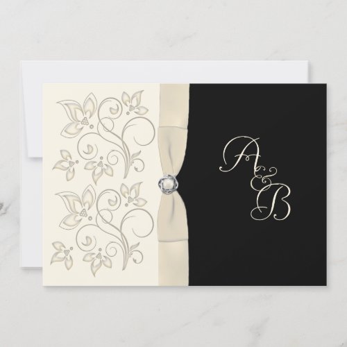 Ivory and Black with Pearl Love Knot Invitation