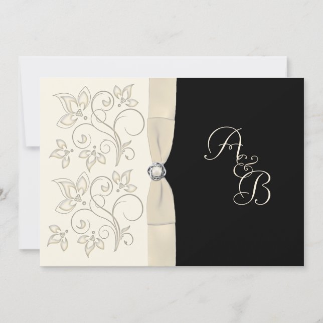 Ivory and Black with Pearl Love Knot Invitation (Front)