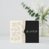 Ivory and Black with Pearl Love Knot Reply Card (Standing Front)