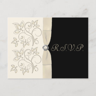 Ivory and Black with Pearl Love Knot RSVP Postcard