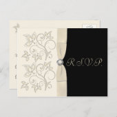 Ivory and Black with Pearl Love Knot RSVP Postcard (Front/Back)