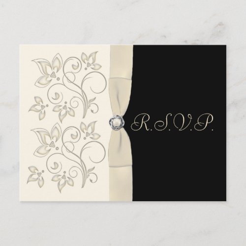 Ivory and Black with Pearl Love Knot RSVP Postcard