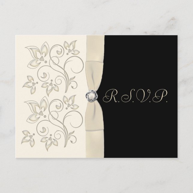 Ivory and Black with Pearl Love Knot RSVP Postcard (Front)