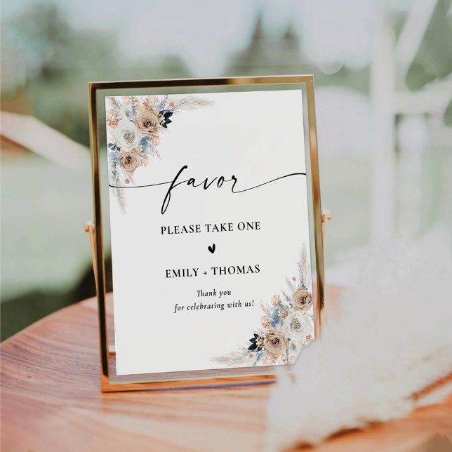 Ivory And Blue Boho Bridal Shower Favor Sign (Creator Uploaded)