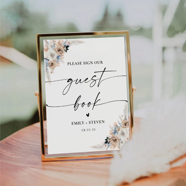 Ivory And Blue Boho Bridal Shower Guest Book Sign (Creator Uploaded)
