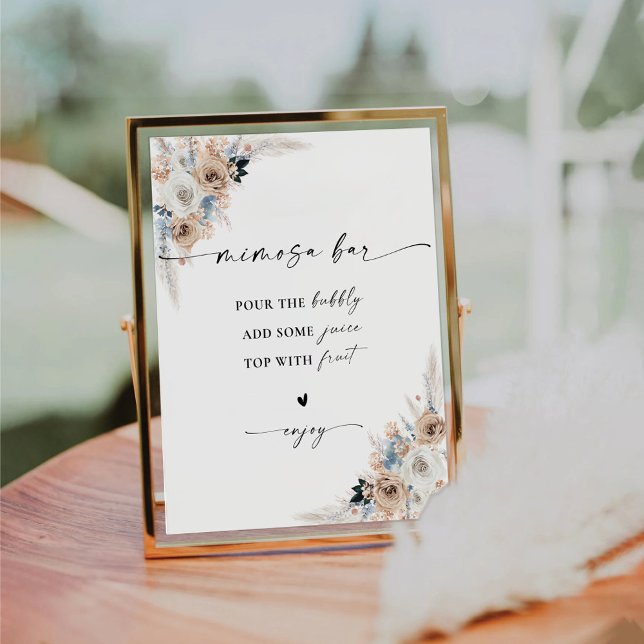 Ivory And Blue Boho Bridal Shower Mimosa Bar Sign (Creator Uploaded)