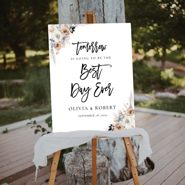 Ivory And Blue Boho Floral Best Day Ever Foam Board (Creator Uploaded)