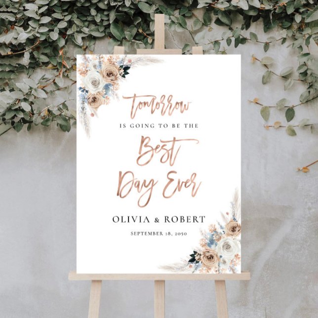 Ivory And Blue Boho Floral Best Day Ever Foam Board (Creator Uploaded)