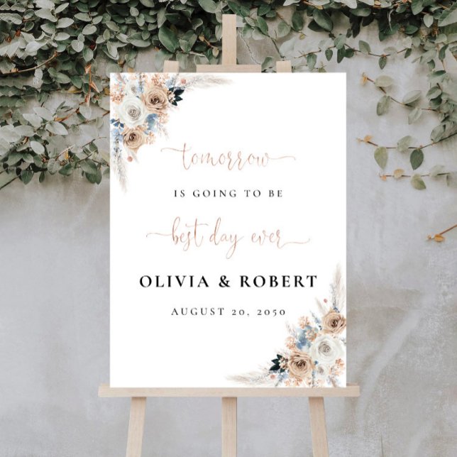 Ivory And Blue Boho Floral Best Day Ever Foam Board (Creator Uploaded)