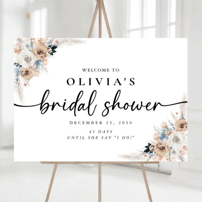 Ivory And Blue Boho Floral Bridal Shower Foam Board (Creator Uploaded)