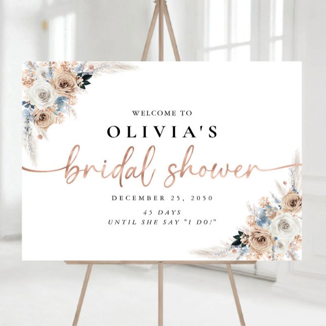 Ivory And Blue Boho Floral Bridal Shower Foam Board (Creator Uploaded)
