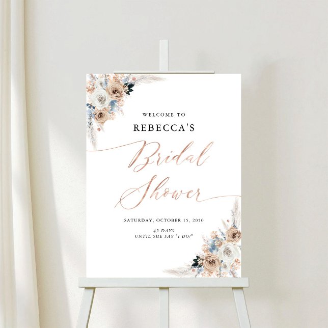 Ivory And Blue Boho Floral Bridal Shower Foam Board (Creator Uploaded)