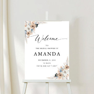 Ivory And Blue Boho Floral Bridal Shower Foam Board