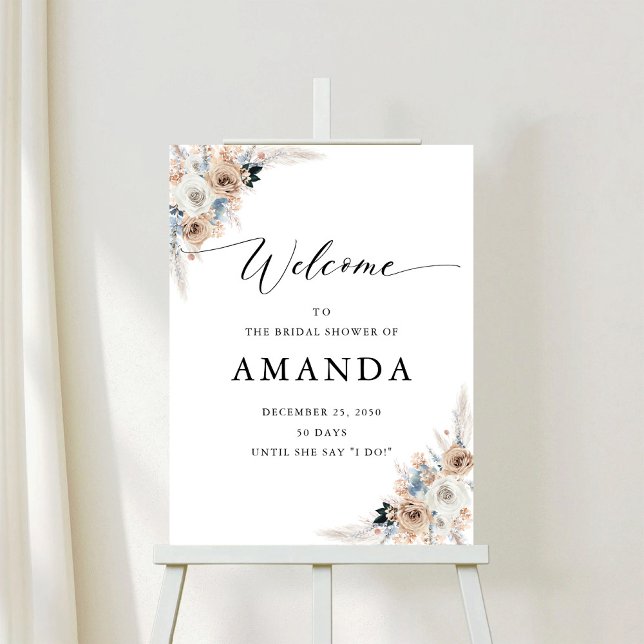 Ivory And Blue Boho Floral Bridal Shower Foam Board (Creator Uploaded)