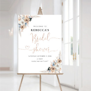 Ivory And Blue Boho Floral Bridal Shower Foam Board