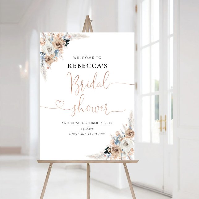 Ivory And Blue Boho Floral Bridal Shower Foam Board (Creator Uploaded)