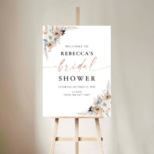 Ivory And Blue Boho Floral Bridal Shower Foam Board