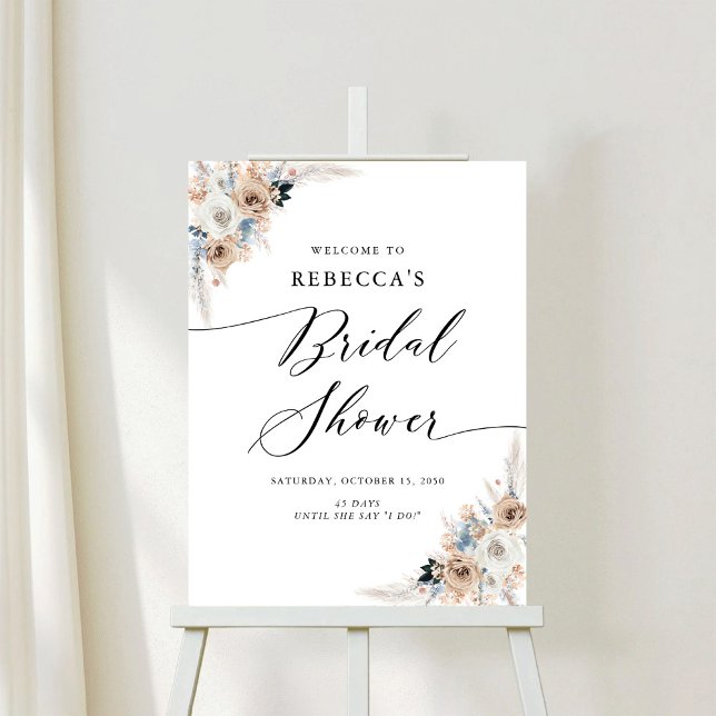 Ivory And Blue Boho Floral Bridal Shower Foam Board (Creator Uploaded)