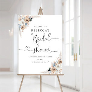 Ivory And Blue Boho Floral Bridal Shower Foam Board