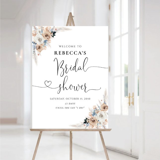 Ivory And Blue Boho Floral Bridal Shower Foam Board (Creator Uploaded)