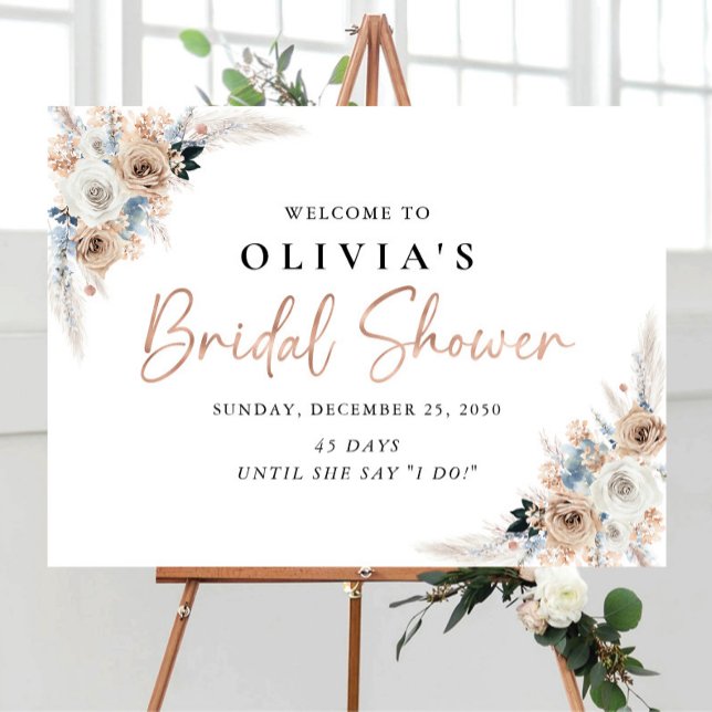 Ivory And Blue Boho Floral Bridal Shower Foam Board (Creator Uploaded)