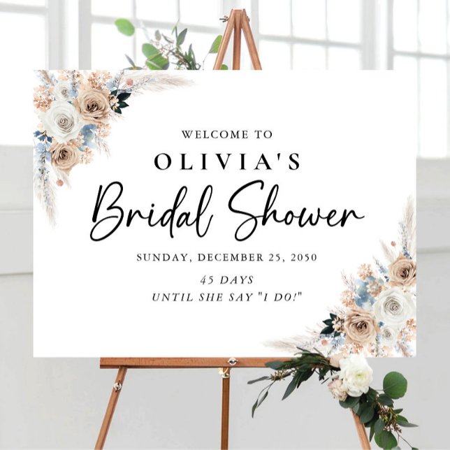 Ivory And Blue Boho Floral Bridal Shower Foam Board (Creator Uploaded)