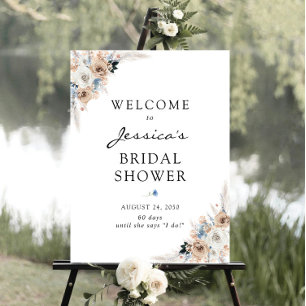 Ivory And Blue Boho Floral Bridal Shower Foam Board
