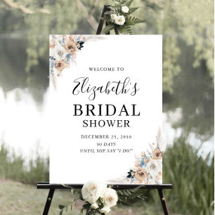 Ivory And Blue Boho Floral Bridal Shower Foam Board