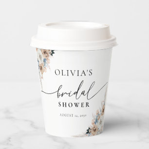 Ivory And Blue Boho Floral Bridal Shower Paper Cup