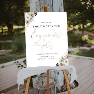 Ivory And Blue Boho Floral Engagement Party Foam Board