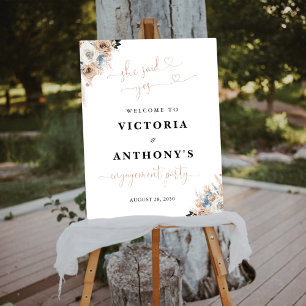 Ivory And Blue Boho Floral Engagement Party Foam Board