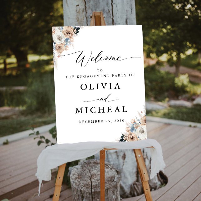 Ivory And Blue Boho Floral Engagement Party  Foam Board (Creator Uploaded)