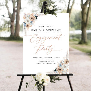 Ivory And Blue Boho Floral Engagement Party Foam Board