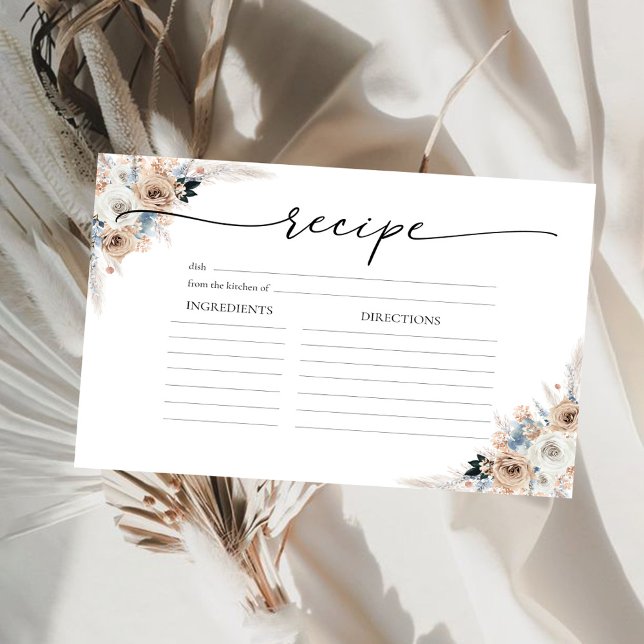 Ivory And Blue Boho Floral Large Recipe Card (Creator Uploaded)