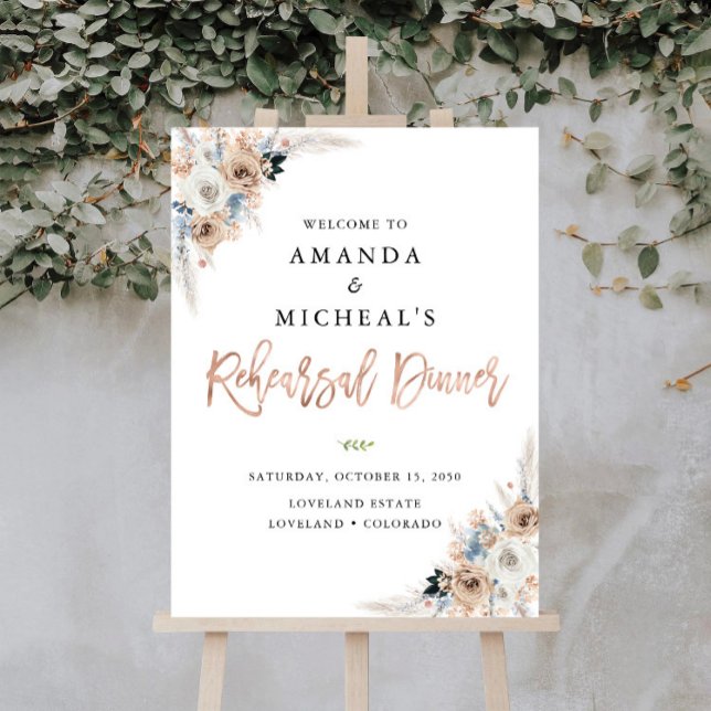 Ivory And Blue Boho Floral Rehearsal Dinner Foam Board (Creator Uploaded)