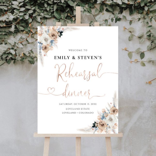 Ivory And Blue Boho Floral Rehearsal Dinner Foam Board (Creator Uploaded)