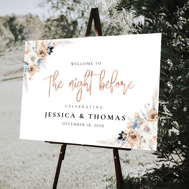 Ivory And Blue Boho Floral The Night Before Foam Board (Creator Uploaded)