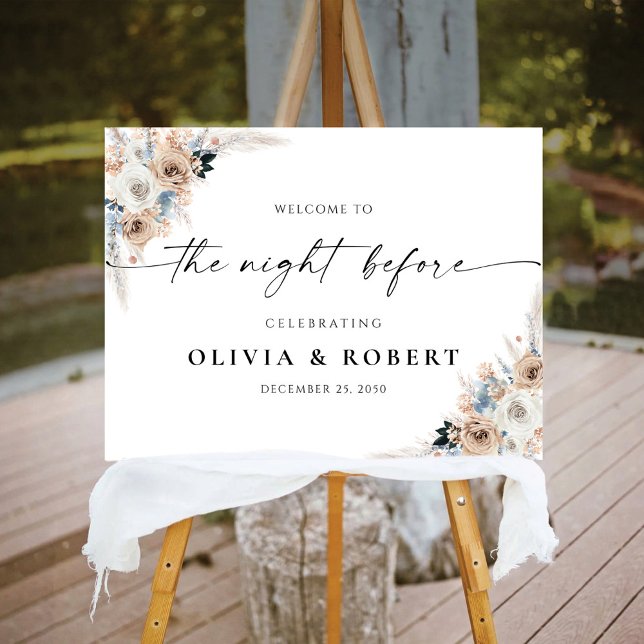 Ivory And Blue Boho Floral The Night Before Foam Board (Creator Uploaded)