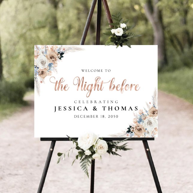 Ivory And Blue Boho Floral The Night Before Foam Board (Creator Uploaded)