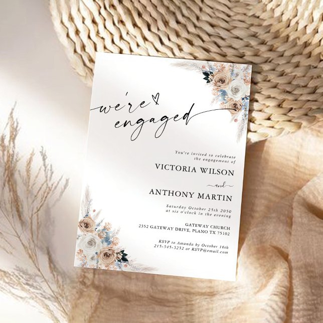 Ivory And Blue Boho Floral We are engaged  Invitation (Creator Uploaded)