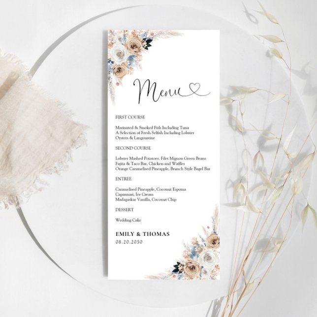 Ivory And Blue Boho Floral Wedding Ceremony Menu (Creator Uploaded)